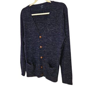 J.Crew Womens Navy Wool Linen Blend Cardigan Sweater Size L Button Front Pockets